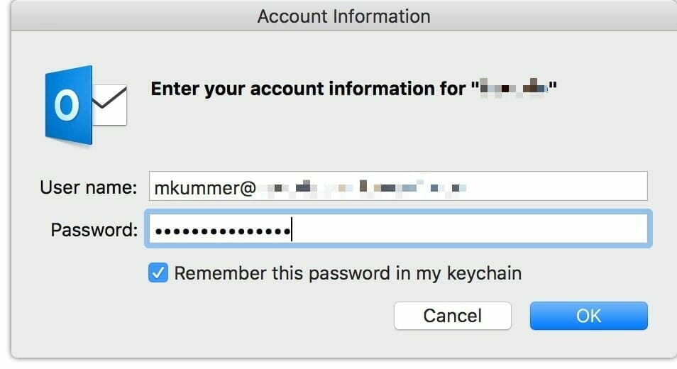 Outlook for mac keeps asking for password